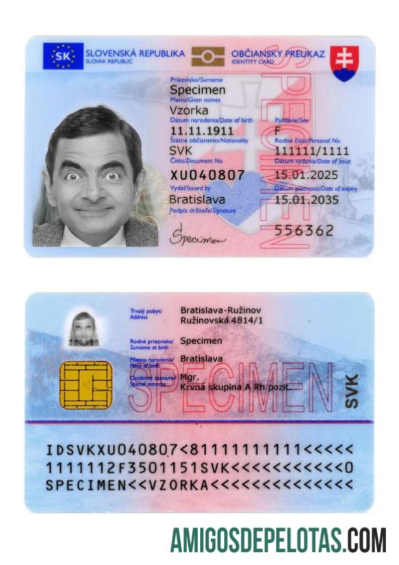 Cartão de identificação da Eslováquia 2025 Presente exemplo